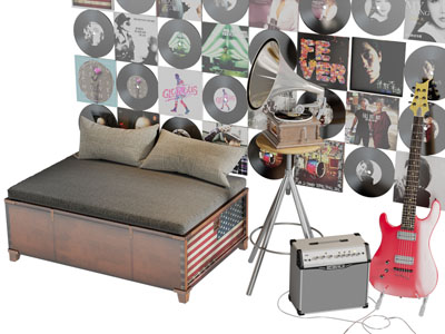 工业风沙发凳电吉他3d模型 工业风沙发凳电吉他