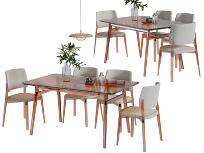 现代透明玻璃餐桌椅组合