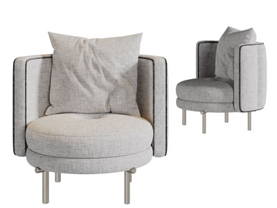 新中式灰色布艺单人沙发3d模型 新中式灰色布艺单人沙发