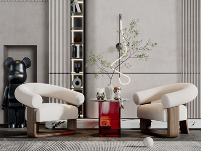 侘寂风单人沙发边几3d模型 侘寂风单人沙发边几