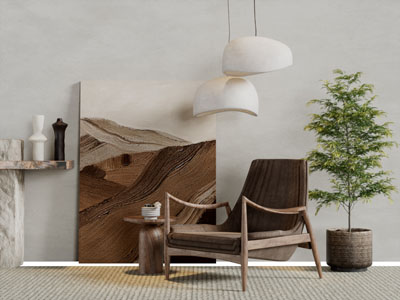 侘寂风休闲椅子、边几和吊灯