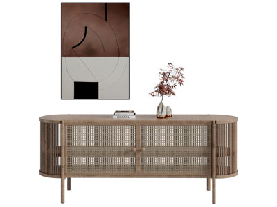 侘寂风玄关柜边柜、挂画和摆件