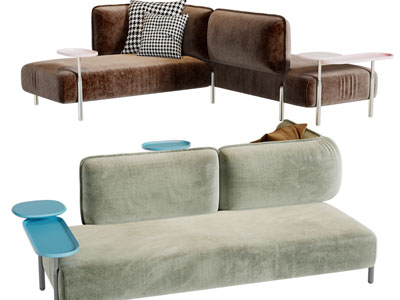 侘寂风双向多人沙发3d模型 侘寂风双向多人沙发