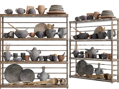 侘寂风陶艺器皿装饰柜架