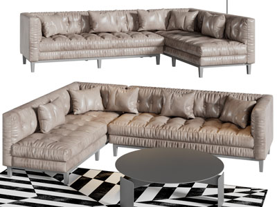 后现代转角真皮多人沙发、茶几组合