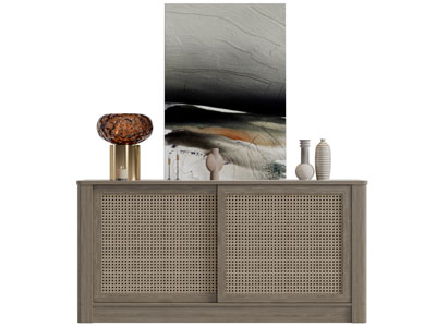 侘寂风玄关柜边柜、装饰画和摆件