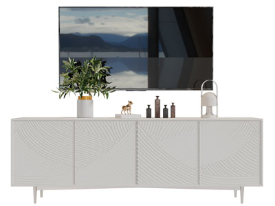 现代电视柜、装饰品摆件和电视