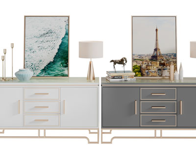 新中式玄关柜、边柜、装饰品摆件