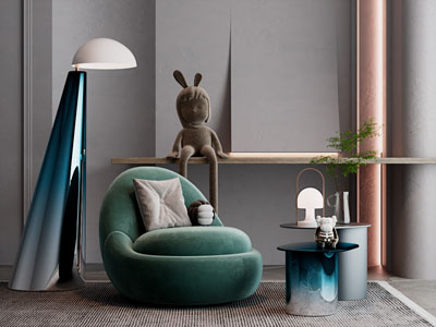 侘寂风单人沙发、落地灯和边几3d模型 侘寂风单人沙发、落地灯和边几