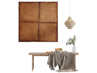 侘寂风墙饰挂件、长凳和吊灯