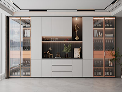 现代轻奢装饰灯带的酒柜