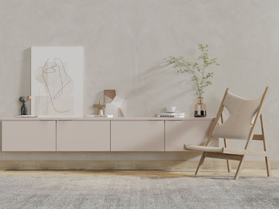 侘寂风休闲椅子和电视柜