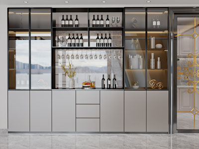 现代上面玻璃柜门的装饰酒柜