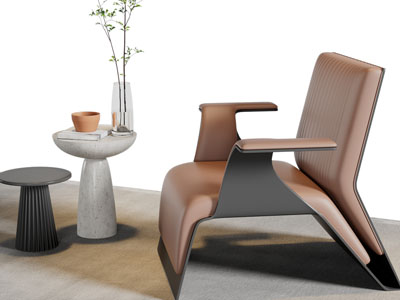 侘寂风休闲单人沙发、边几3d模型 侘寂风休闲单人沙发、边几