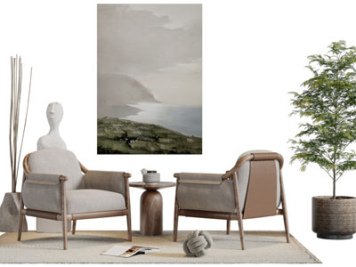 侘寂风休闲单人沙发、边几3d模型 侘寂风休闲单人沙发、边几