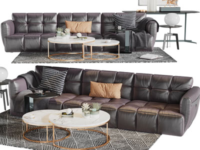 后现代皮革多人沙发、茶几组合