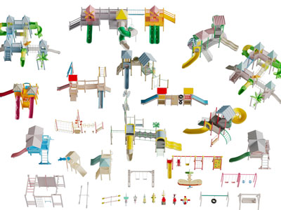 带房子的滑滑梯游乐设备3d模型 带房子的滑滑梯游乐设备