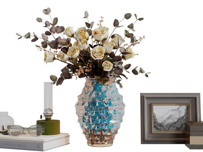 美式花瓶花卉、书籍摆件组合