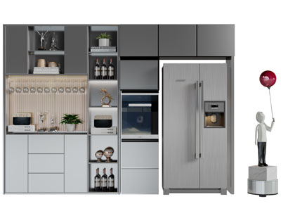 现代嵌入冰箱的装饰酒柜