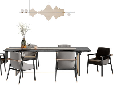 新中式长方形餐桌椅组合