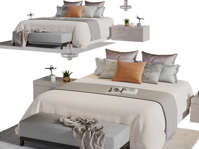 现代无床头双人床