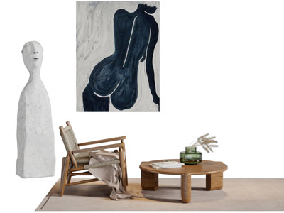 侘寂风休闲椅子、边几和挂画