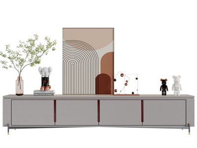 现代电视柜和装饰摆件