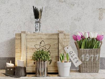 工业风loft木箱玄关柜、花瓶花卉摆件