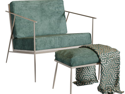 现代轻奢休闲椅子、脚踏