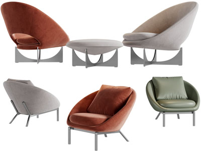 侘寂风单人沙发、边几3d模型 侘寂风单人沙发、边几