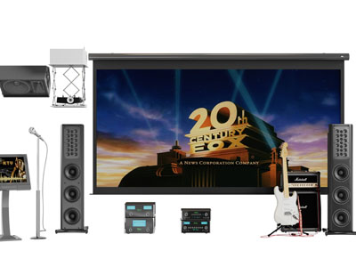 现代多媒体投影幕布、音响、功放3d模型 现代多媒体投影幕布、音响、功放