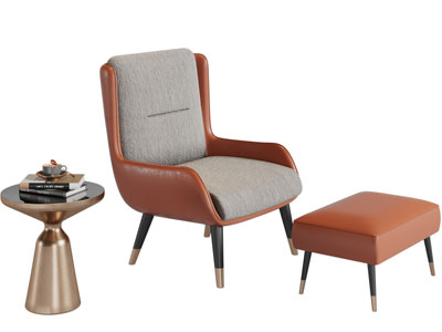 现代休闲单人沙发、脚踏和边几3d模型 现代休闲单人沙发、脚踏和边几