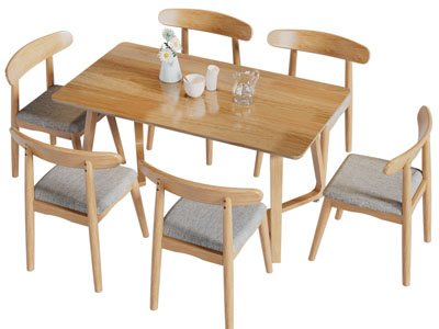 北欧实木长方形餐桌椅组合