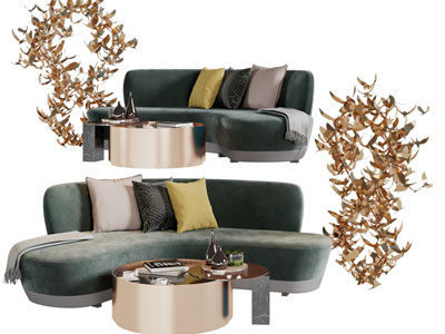 侘寂风多人沙发、茶几组合3d模型 侘寂风多人沙发、茶几组合