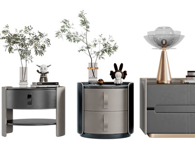 现代床头柜、摆件组合