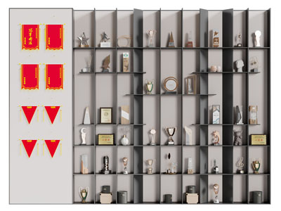 现代奖状奖杯荣誉墙展柜3d模型 现代奖状奖杯荣誉墙展柜