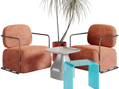 侘寂风单人沙发、边几3d模型 侘寂风单人沙发、边几