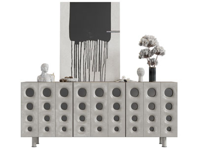 侘寂风玄关柜、边柜、摆件组合