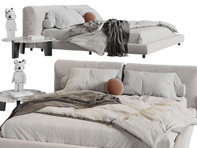 侘寂风布艺双人床