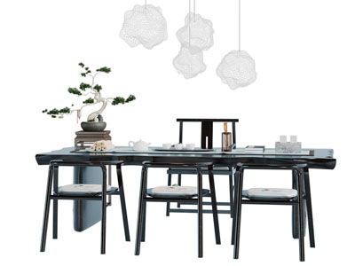 新中式黑色实木茶桌椅组合