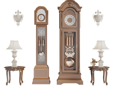 欧式座钟、边几和台灯3d模型 欧式座钟、边几和台灯