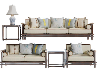 新中式多人、双人和单人沙发
