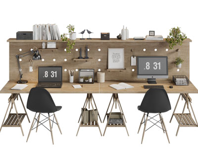 北欧实木加长办公书桌椅组合