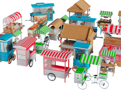 中式售卖车3d模型 中式售卖车