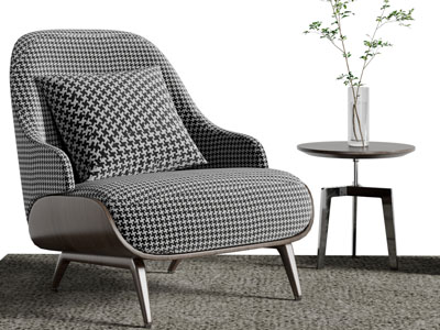 现代单人沙发、边几3d模型 现代单人沙发、边几