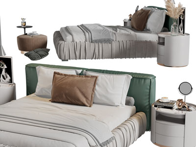 现代双人床、床头柜