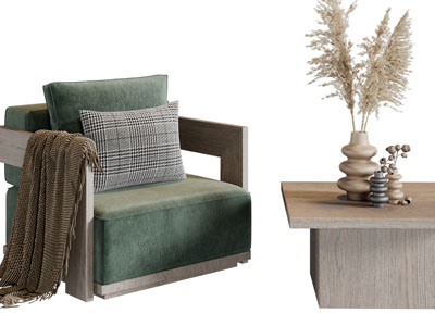 侘寂风单人沙发、边几3d模型 侘寂风单人沙发、边几