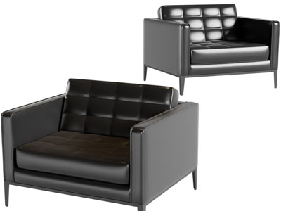 后现代真皮黑色单人沙发3d模型 后现代真皮黑色单人沙发