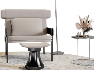 现代休闲椅子、脚踏、边几