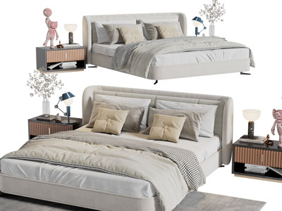 现代双人床、床头柜